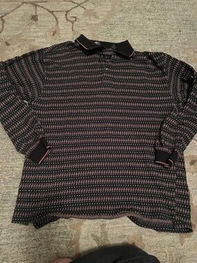 Men's Navy & Red Patterned Long Sleeve Polo Shirt